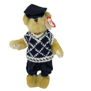 Vintage TY Attic Treasures Mulligan Bear Plush 1993 9" Golfer Golf With Tags